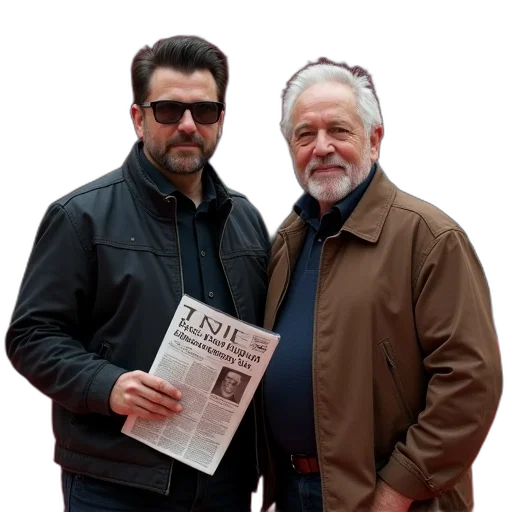 jacket, man, black, hair, wearing, sunglasses, holding, newspaper transparent PNG cut-out