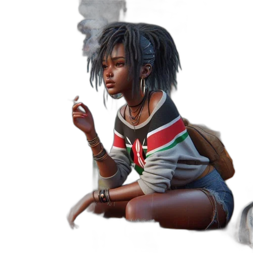 concept art, fantasy art, comic book art, photorealistic, dark, young, woman, dreadlocked transparent PNG cut-out