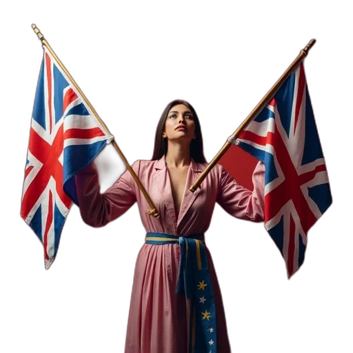 dress, woman, holding, flags transparent PNG cut-out