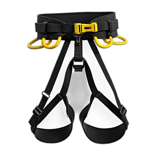 staff, black, yellow, climbing, harness, displayed, against, white transparent PNG cut-out
