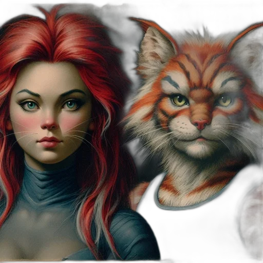 fantasy art, concept art, photorealistic, comic book art, red, young, woman, hair transparent PNG cut-out