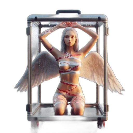 robot, concept art, 3d render, photorealistic, fantasy art, angelic, woman, wings transparent PNG cut-out