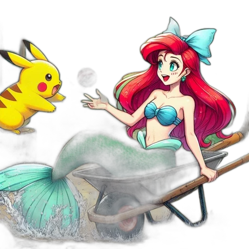 fantasy art, concept art, watercolor, pixel art, underwater, colorful, pikachu, mermaid transparent PNG cut-out