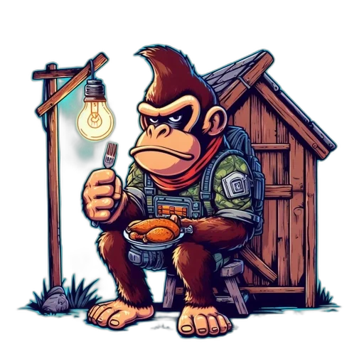 animal, concept art, comic book art, pixel art, fantasy art, anthropomorphic, gorilla, army transparent PNG cut-out