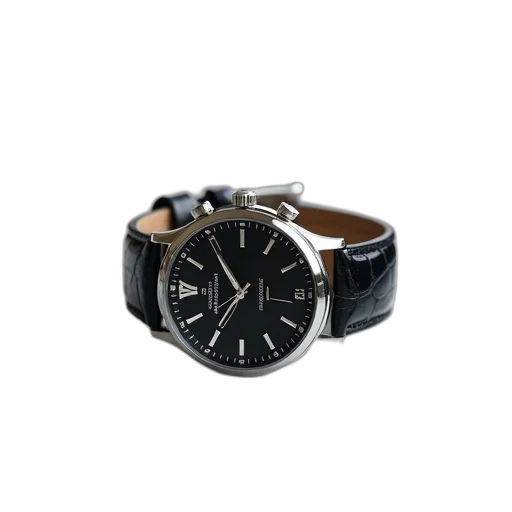jewelry, 3d render, monochrome, silver, black, wristwatch, strap, displayed transparent PNG cut-out