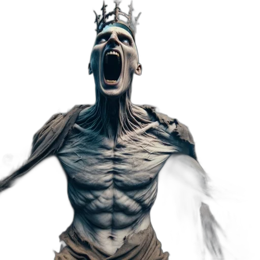 creature, crown, concept art, 3d render, fantasy art, photorealistic, skeletal, figure transparent PNG cut-out
