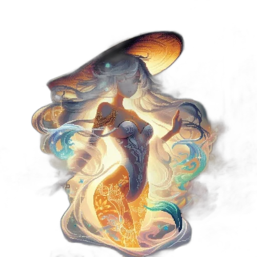 dragon, hat, staff, sword, fantasy art, concept art, watercolor, photorealistic transparent PNG cut-out