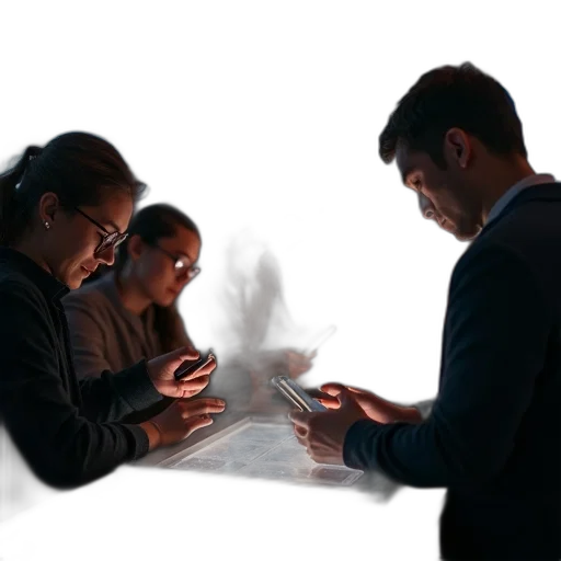 staff, fog, underwater, fire, several, people, looking, phone transparent PNG cut-out