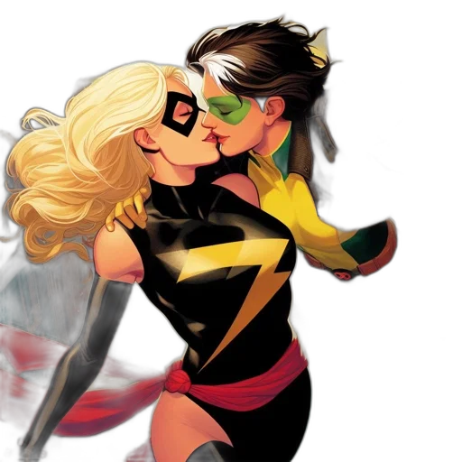 comic book art, concept art, two, female, superheroes, one, blonde, brunette transparent PNG cut-out