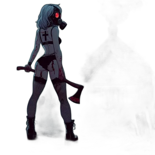 robot, weapon, mask, staff, concept art, pixel art, cyberpunk, comic book art transparent PNG cut-out