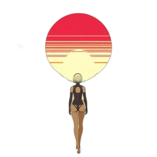 umbrella, dress, hat, concept art, pixel art, anime, vaporwave, sunset transparent PNG cut-out
