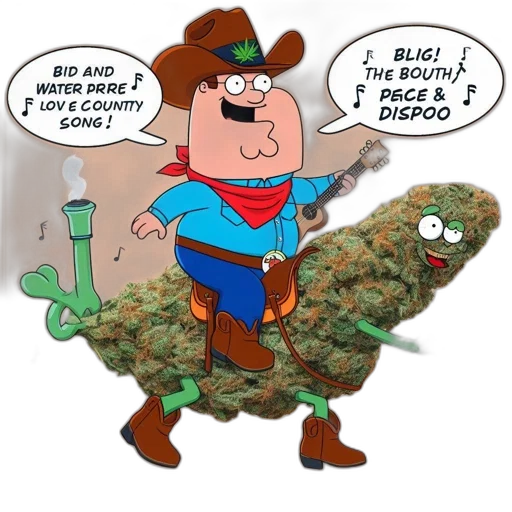 cartoon, comic book art, concept art, two, characters, cowboy, riding, cannabis transparent PNG cut-out