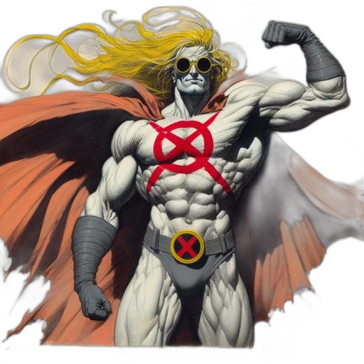comic book art, concept art, fantasy art, muscular, superhero, long, blonde, hair transparent PNG cut-out