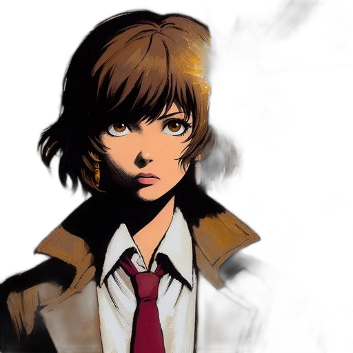 jacket, face, anime, comic book art, photorealistic, concept art, dark, monochrome transparent PNG cut-out