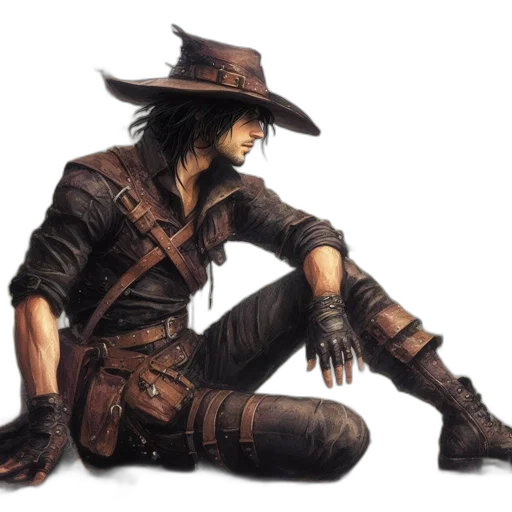 hat, weapon, staff, concept art, fantasy art, photorealistic, comic book art, dark transparent PNG cut-out