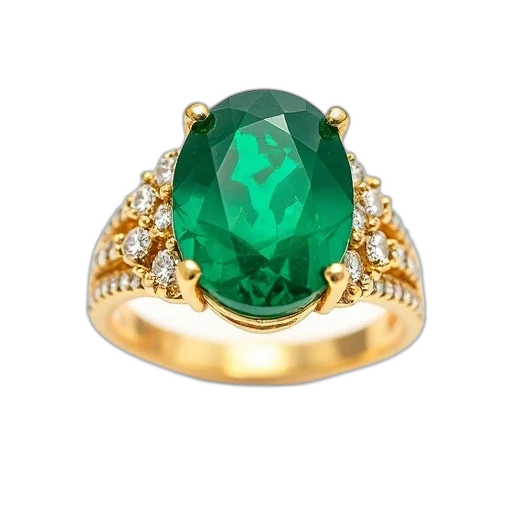 jewelry, crown, green, gold, ring, large, emerald, gemstone transparent PNG cut-out
