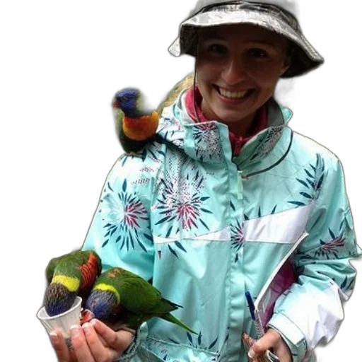 jacket, staff, animal, hat, neon, colorful, woman, holds transparent PNG cut-out