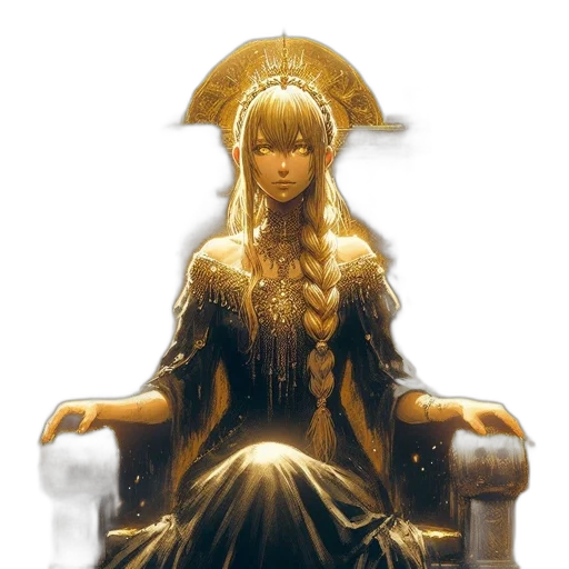 crown, dress, sword, concept art, fantasy art, comic book art, pixel art, golden transparent PNG cut-out