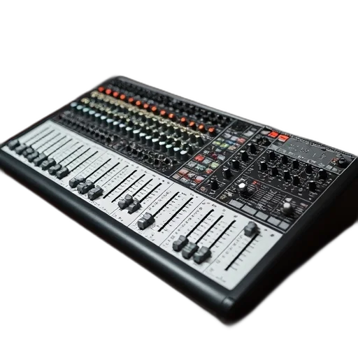 3d render, professional, audio, mixing, console, multiple, knobs, sliders transparent PNG cut-out