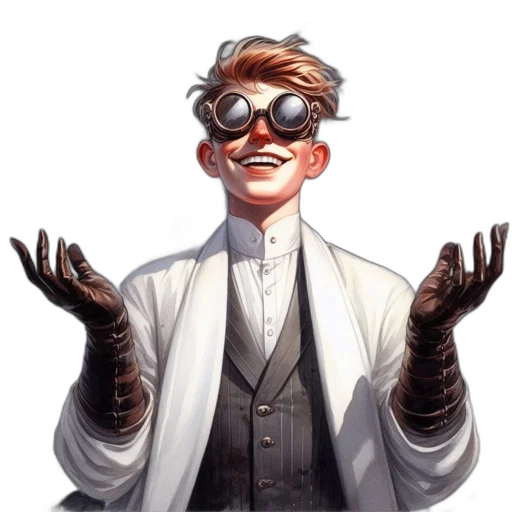 staff, concept art, comic book art, pixel art, cyberpunk, young, man, steampunk transparent PNG cut-out