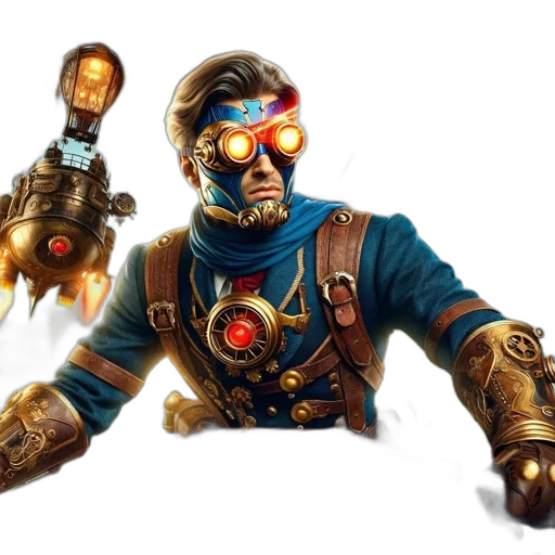 robot, mask, concept art, 3d render, fantasy art, man, steampunk, outfit transparent PNG cut-out