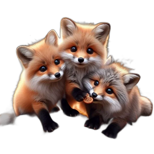 animal, photorealistic, concept art, pixel art, 3d render, three, foxes, differing transparent PNG cut-out