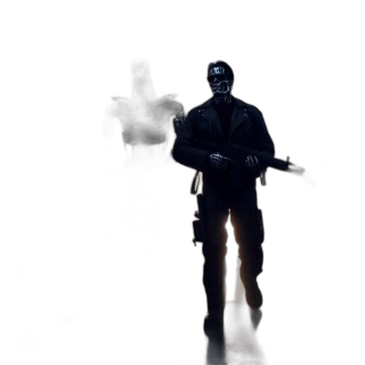 weapon, mask, jacket, robot, concept art, comic book art, pixel art, cartoon transparent PNG cut-out