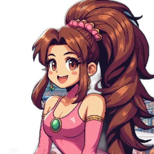 hair, dress, staff, crown, anime, pixel art, cartoon, concept art transparent PNG cut-out