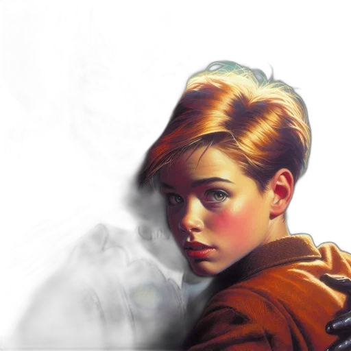 face, weapon, jacket, hair, photorealistic, oil painting, comic book art, concept art transparent PNG cut-out