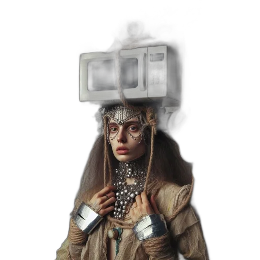 jewelry, staff, face, robot, concept art, fantasy art, cyberpunk, photorealistic transparent PNG cut-out