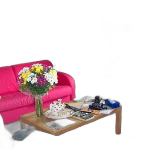 furniture, 3d render, photorealistic, cozy, living, room, pink, couch transparent PNG cut-out