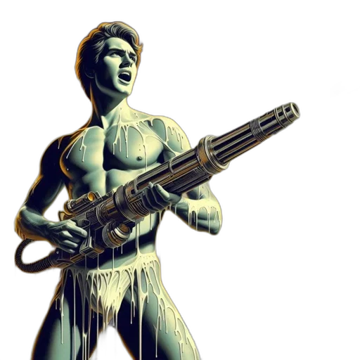 weapon, concept art, comic book art, pixel art, 3d render, blue-skinned, humanoid, wields transparent PNG cut-out