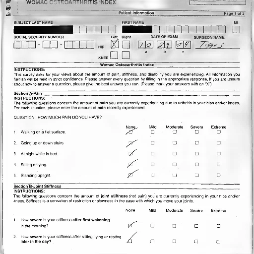 womac, osteoarthritis, index, form, instructions, questions, about, pain transparent PNG cut-out
