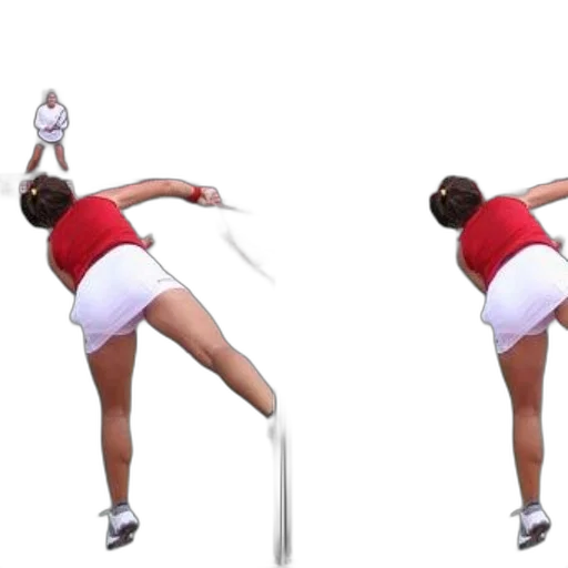 staff, woman, red, shirt, white, skirt, playing, tennis transparent PNG cut-out