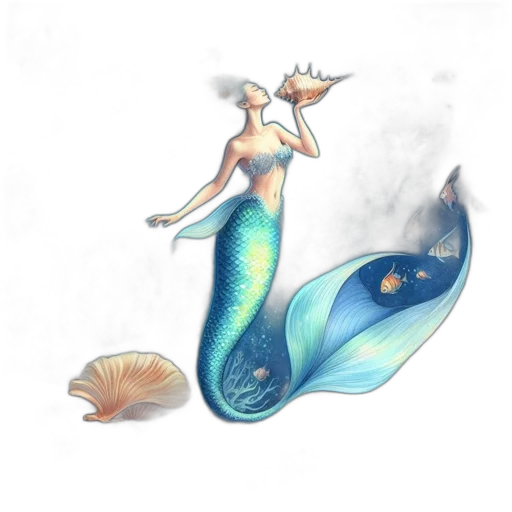 creature, dress, animal, concept art, fantasy art, watercolor, 3d render, underwater transparent PNG cut-out