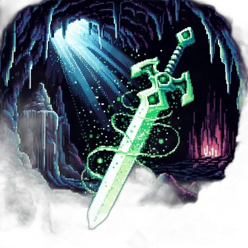 sword, weapon, staff, concept art, fantasy art, pixel art, comic book art, green transparent PNG cut-out