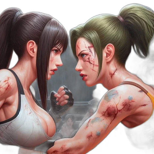 concept art, fantasy art, comic book art, photorealistic, two, women, one, dark transparent PNG cut-out