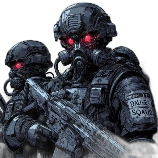 robot, weapon, concept art, comic book art, cyberpunk, pixel art, outer space, two transparent PNG cut-out