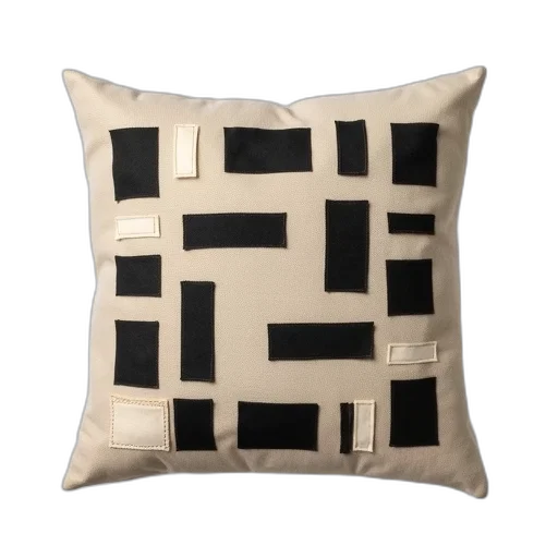 furniture, monochrome, beige, pillow, square, pattern, black, white transparent PNG cut-out