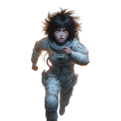 creature, hair, face, robot, concept art, comic book art, cyberpunk, fantasy art transparent PNG cut-out