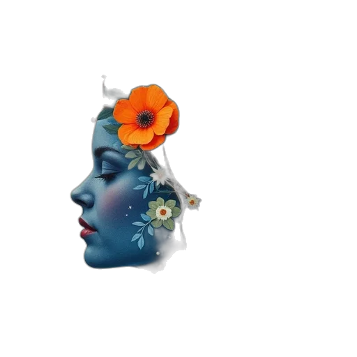 crown, flower, face, mask, concept art, photorealistic, pixel art, 3d render transparent PNG cut-out