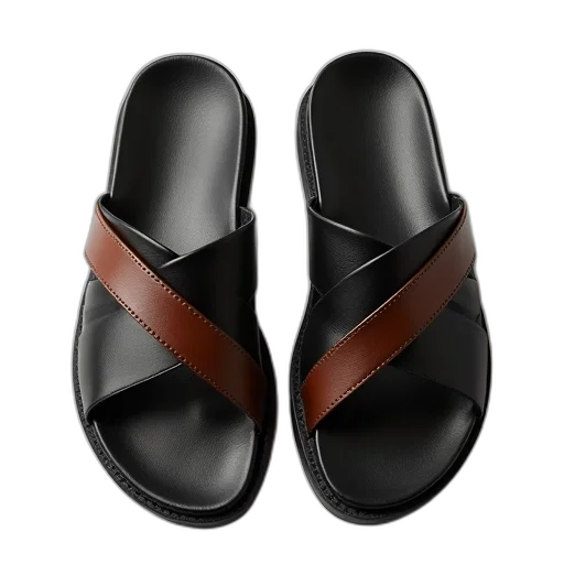 shoes, pair, black, leather, sandals, brown, accents, strap transparent PNG cut-out