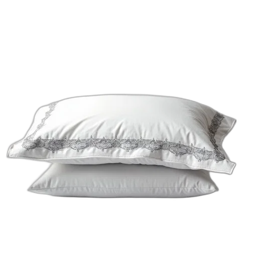 close-up, view, white, pillow, decorative, edge, featuring, silver transparent PNG cut-out