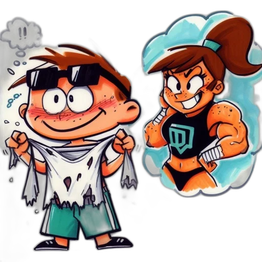 concept art, cartoon, comic book art, watercolor, two, animation, characters, startled transparent PNG cut-out