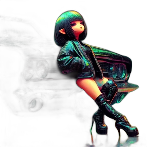 robot, concept art, 3d render, cyberpunk, fantasy art, neon lights, green, neon transparent PNG cut-out