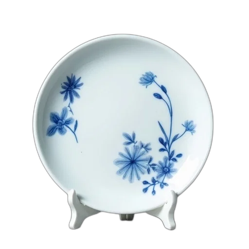 furniture, photorealistic, blue, white, porcelain, plate, floral, patterns transparent PNG cut-out