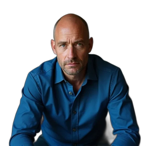 jacket, staff, face, animal, man, bald, head, sitting transparent PNG cut-out