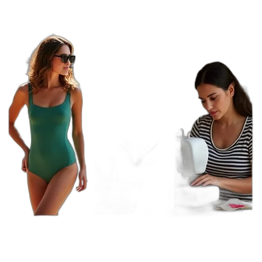 underwater, green, collage, three, images, left, woman, swimsuit transparent PNG cut-out
