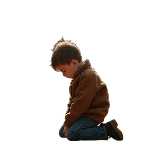 jacket, photorealistic, 3d render, young, boy, kneeling, ground, crowded transparent PNG cut-out