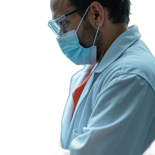 staff, mask, professor, person, laboratory, some, vaccine, bottles transparent PNG cut-out